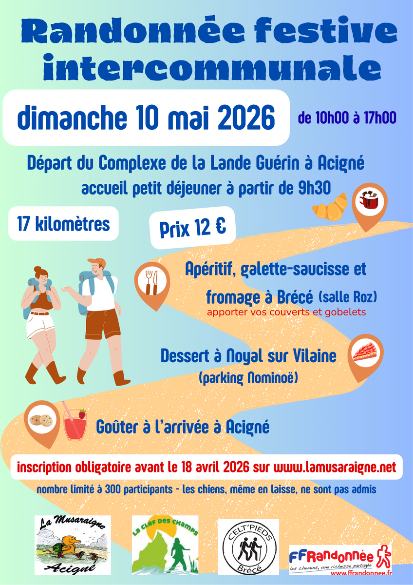 Les inscriptions à la randonnée festive du 10 mai 2026 se feront à partir du dimanche 15 mars jusqu'au 18 avril .